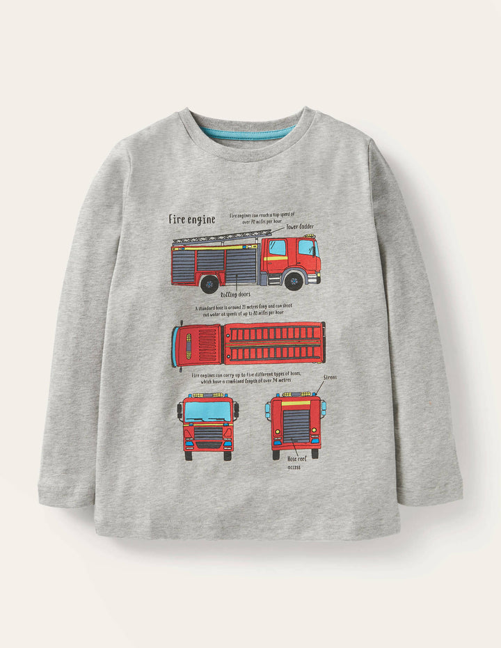 Educational Vehicle T-shirt-Grey Marl Fire Engine