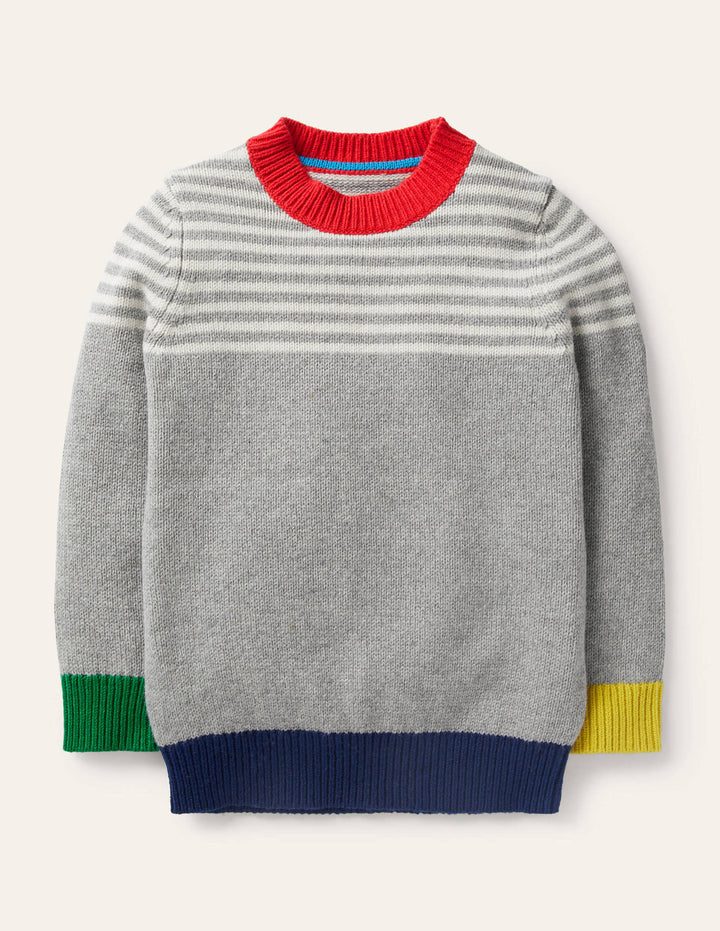 Colourblock Crew Jumper-Grey Marl/Ivory