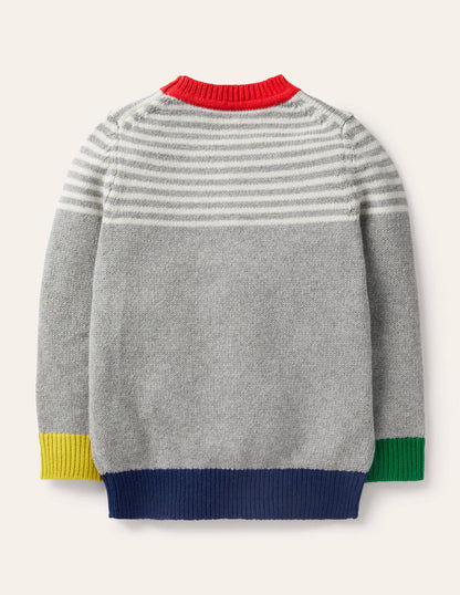 Colourblock Crew Jumper-Grey Marl/Ivory-2
