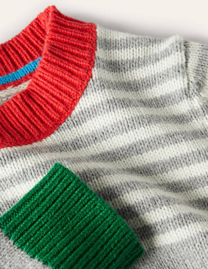 Colourblock Crew Jumper-Grey Marl/Ivory-3