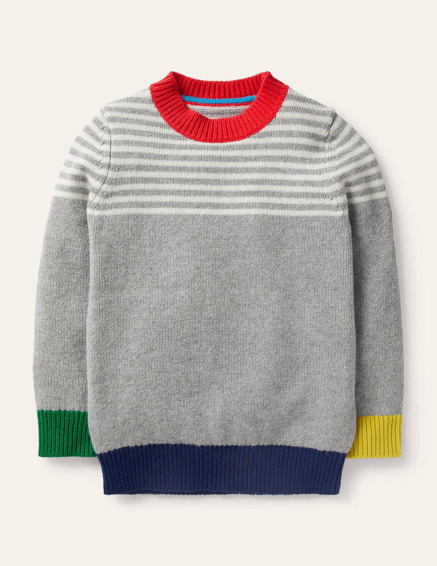 Colourblock Crew Jumper-Grey Marl/Ivory
