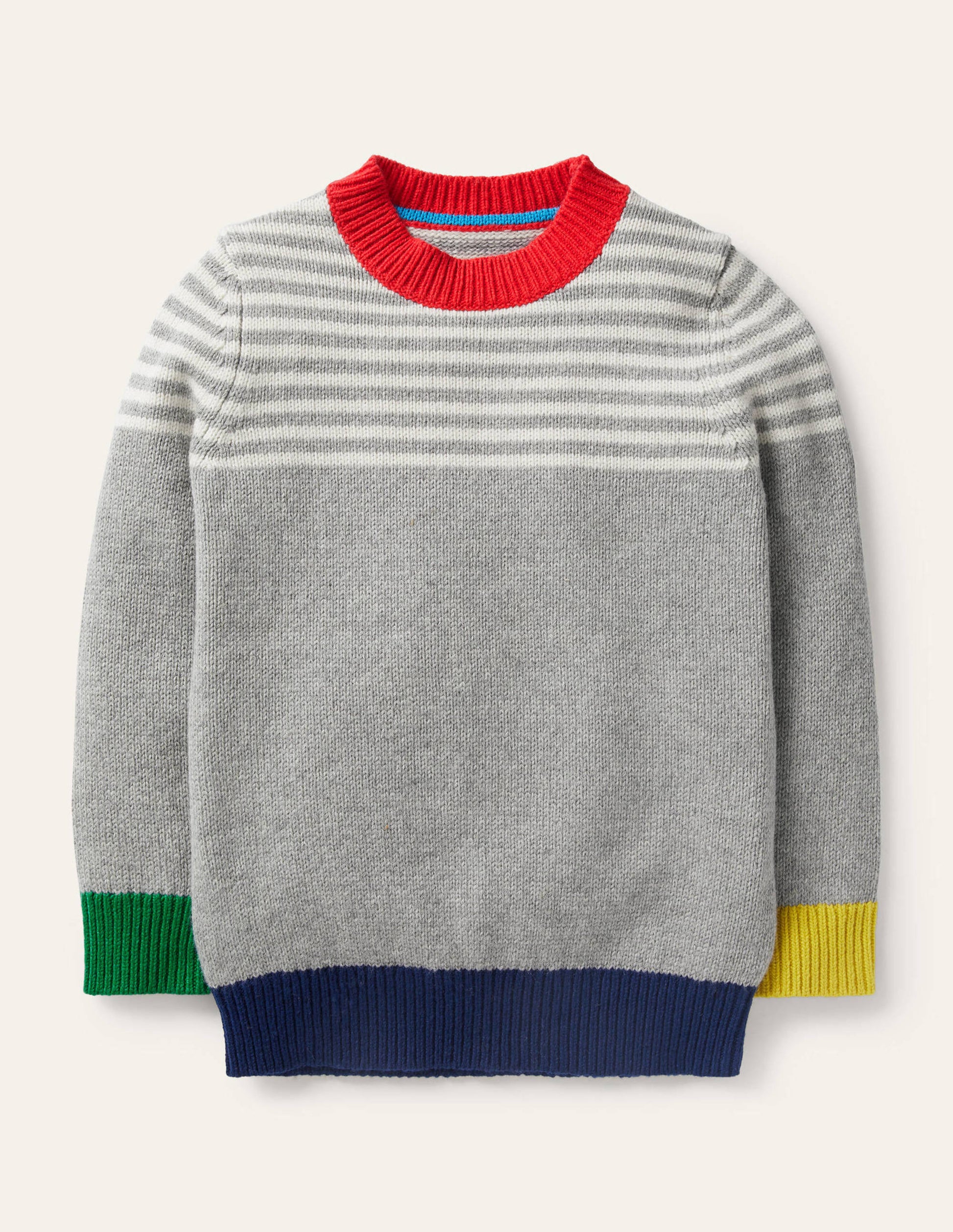 Colourblock Crew Jumper-Grey Marl/Ivory-1