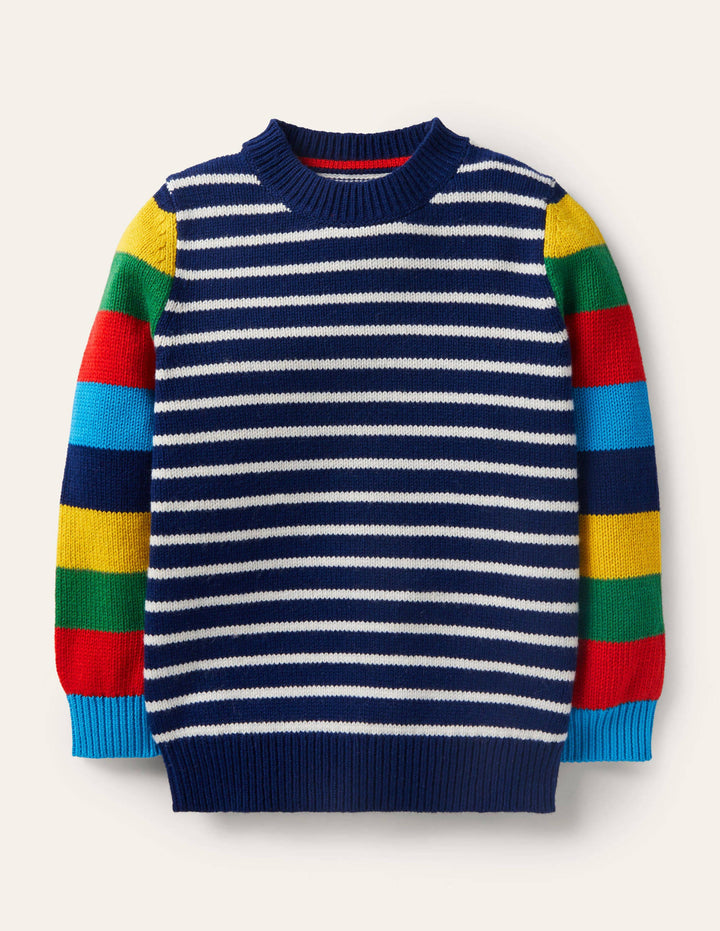 Colourblock Crew Jumper-College Navy/Rainbow