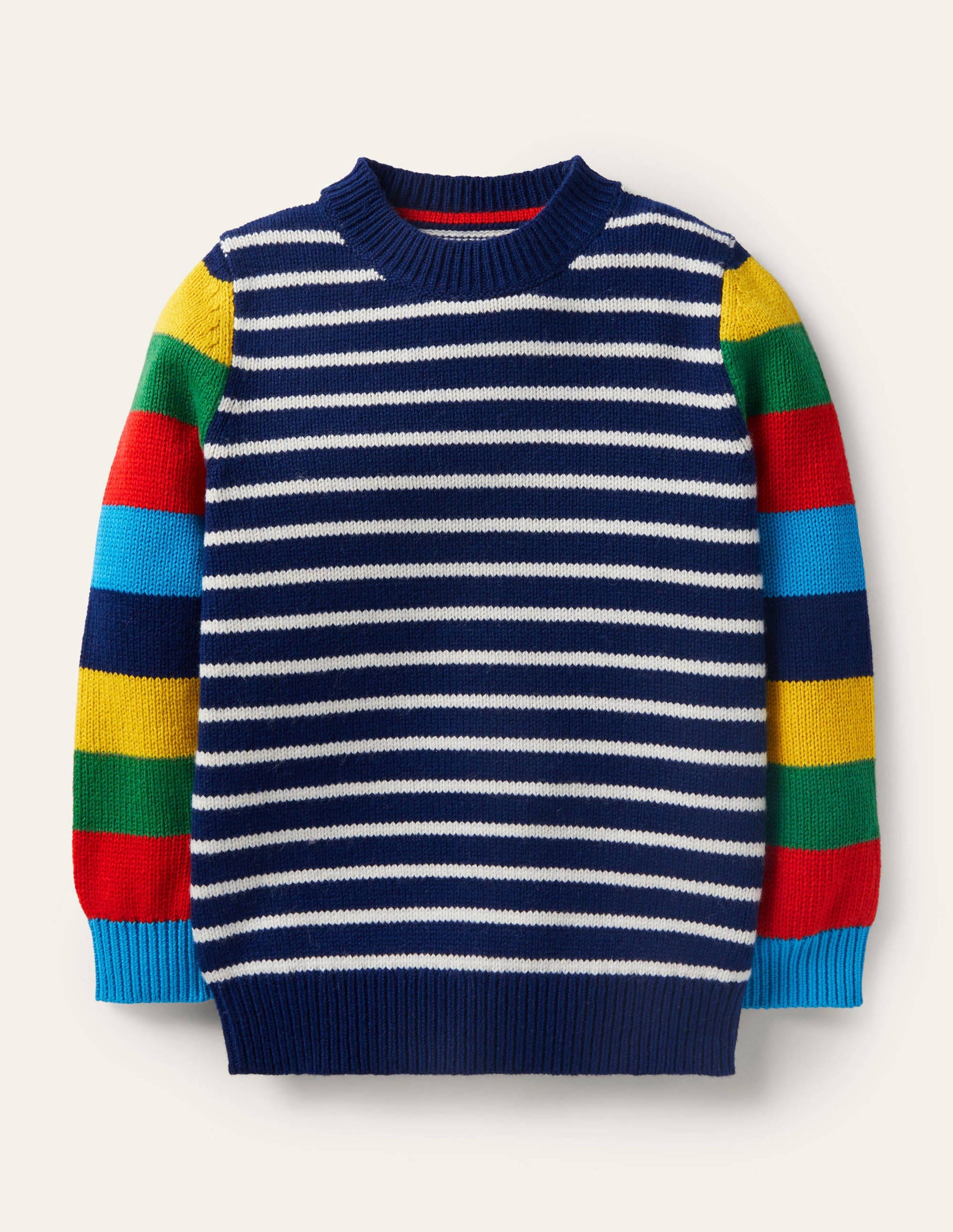 Colourblock Crew Jumper-College Navy/Rainbow-1