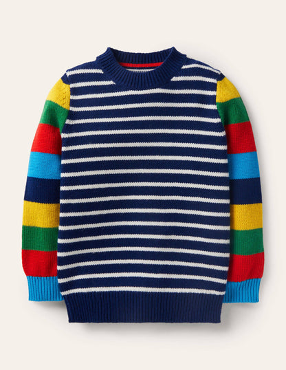 Colourblock Crew Jumper-College Navy/Rainbow-1