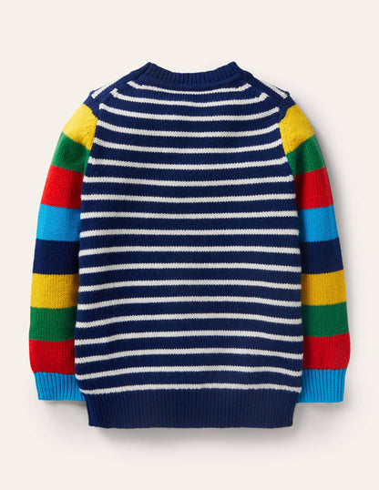 Colourblock Crew Jumper-College Navy/Rainbow-2