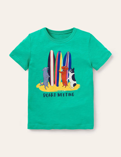 Graphic Pun T-shirt-Tropical Green Board Meeting-2