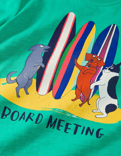 Graphic Pun T-shirt-Tropical Green Board Meeting-4