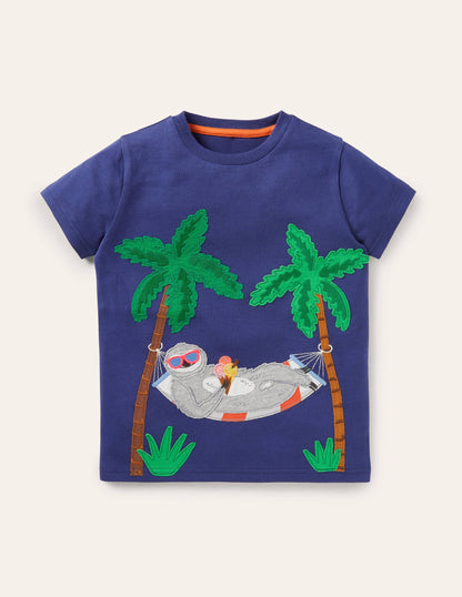 Appliqué Dude T-shirt-Starboard Blue Sloth-1
