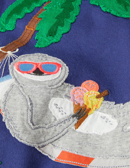 Appliqué Dude T-shirt-Starboard Blue Sloth-3