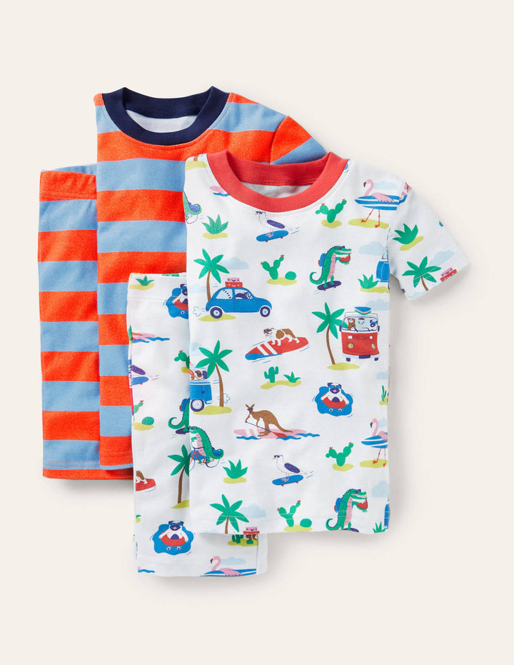 Cosy Twin Pack Short Pyjamas-Ivory Beach Animals