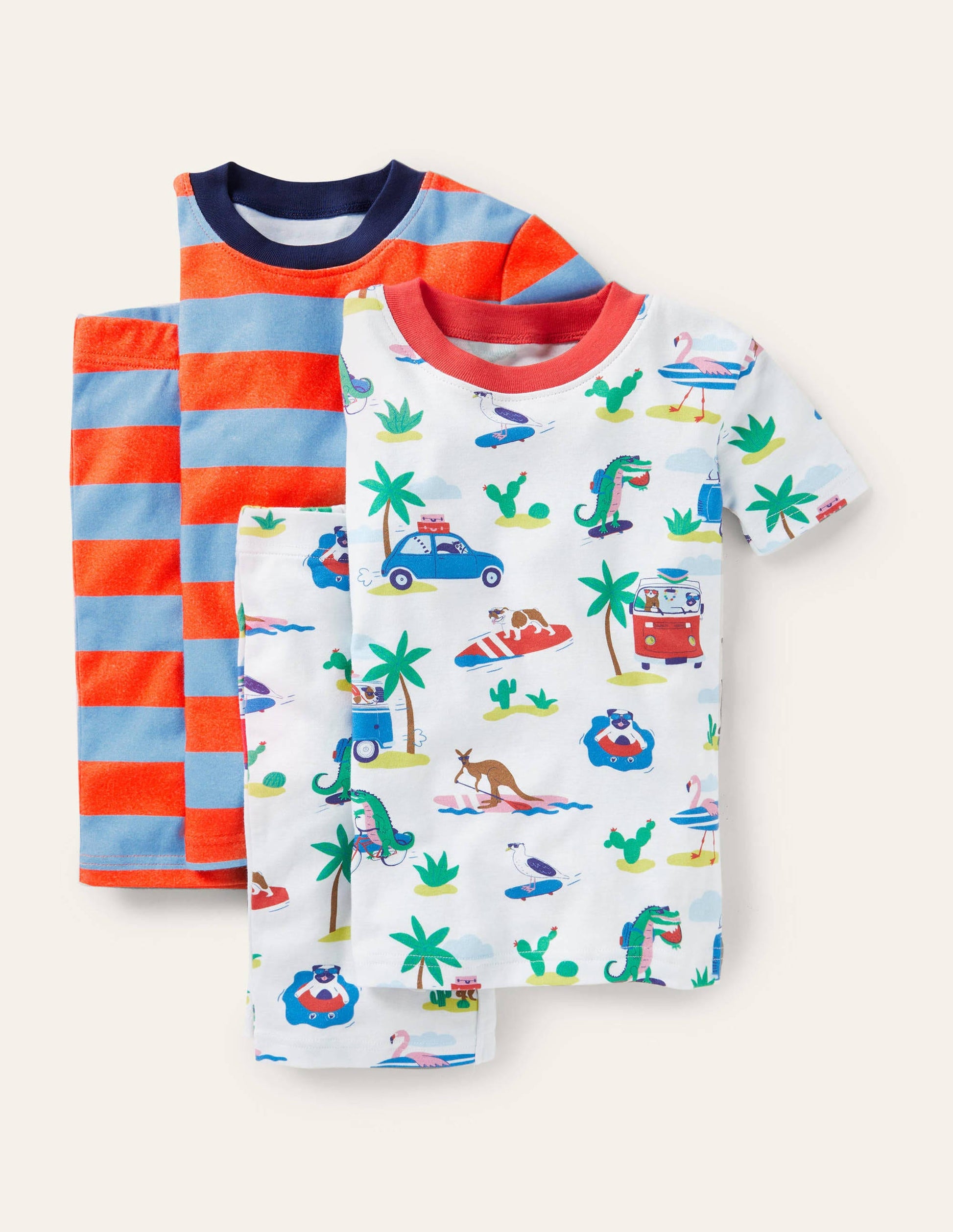 Cosy Twin Pack Short Pyjamas-Ivory Beach Animals-1