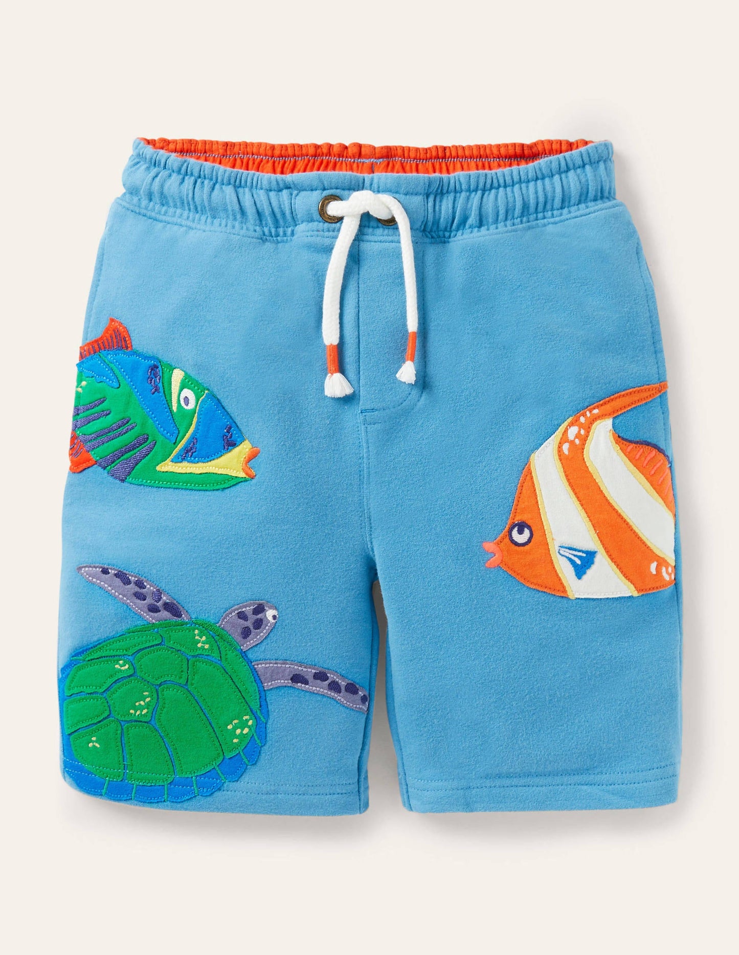 Appliqué Sweatshorts-Aqua Blue Fishes
