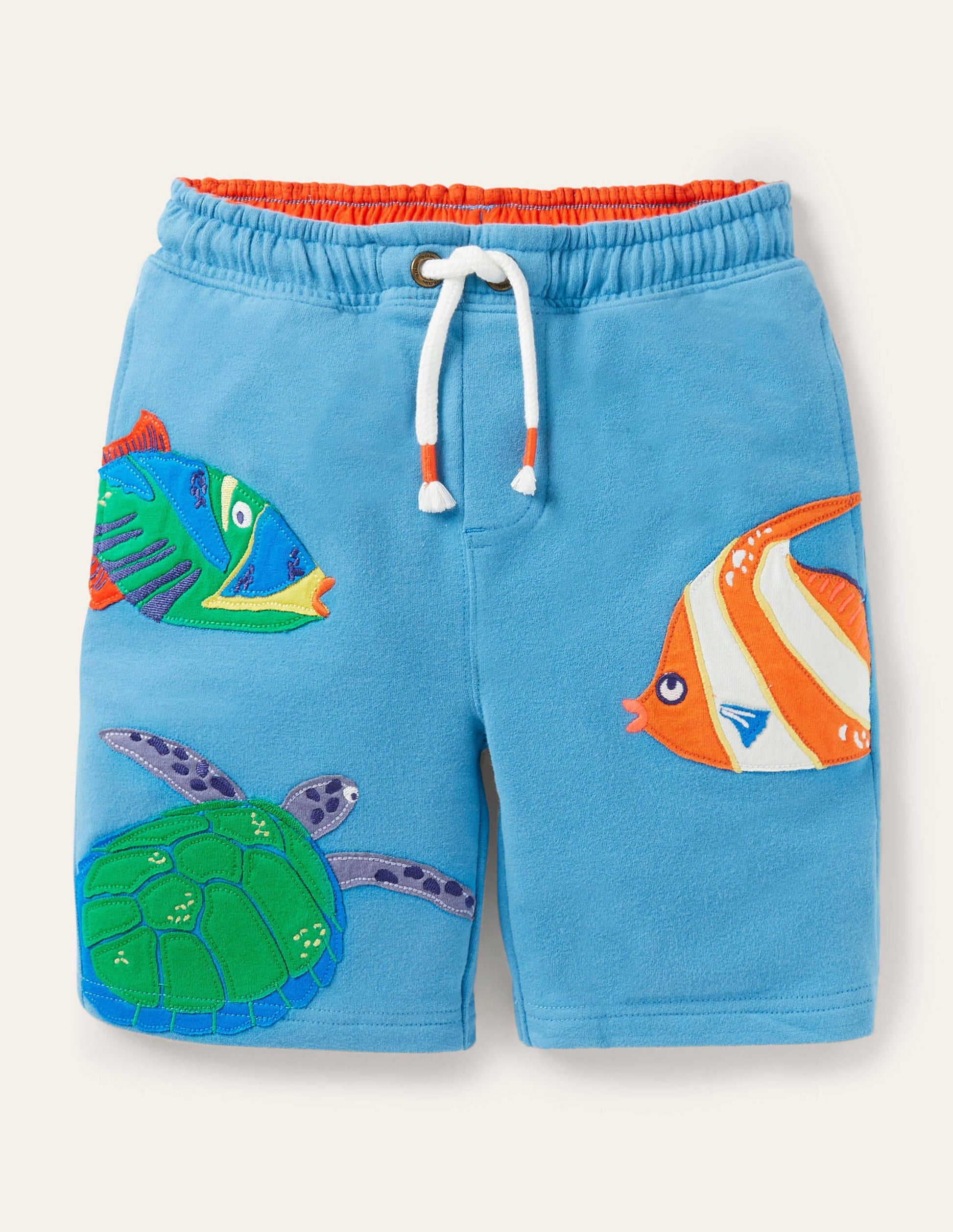 Appliqué Sweatshorts-Aqua Blue Fishes-1