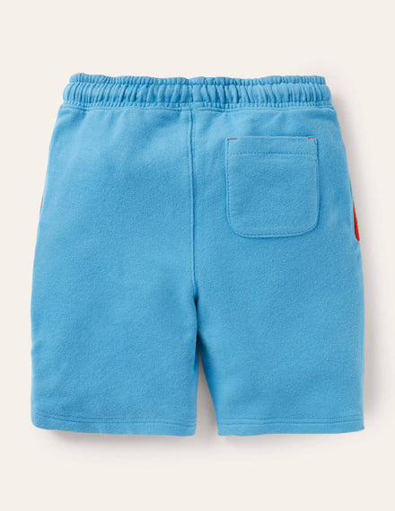 Appliqué Sweatshorts-Aqua Blue Fishes