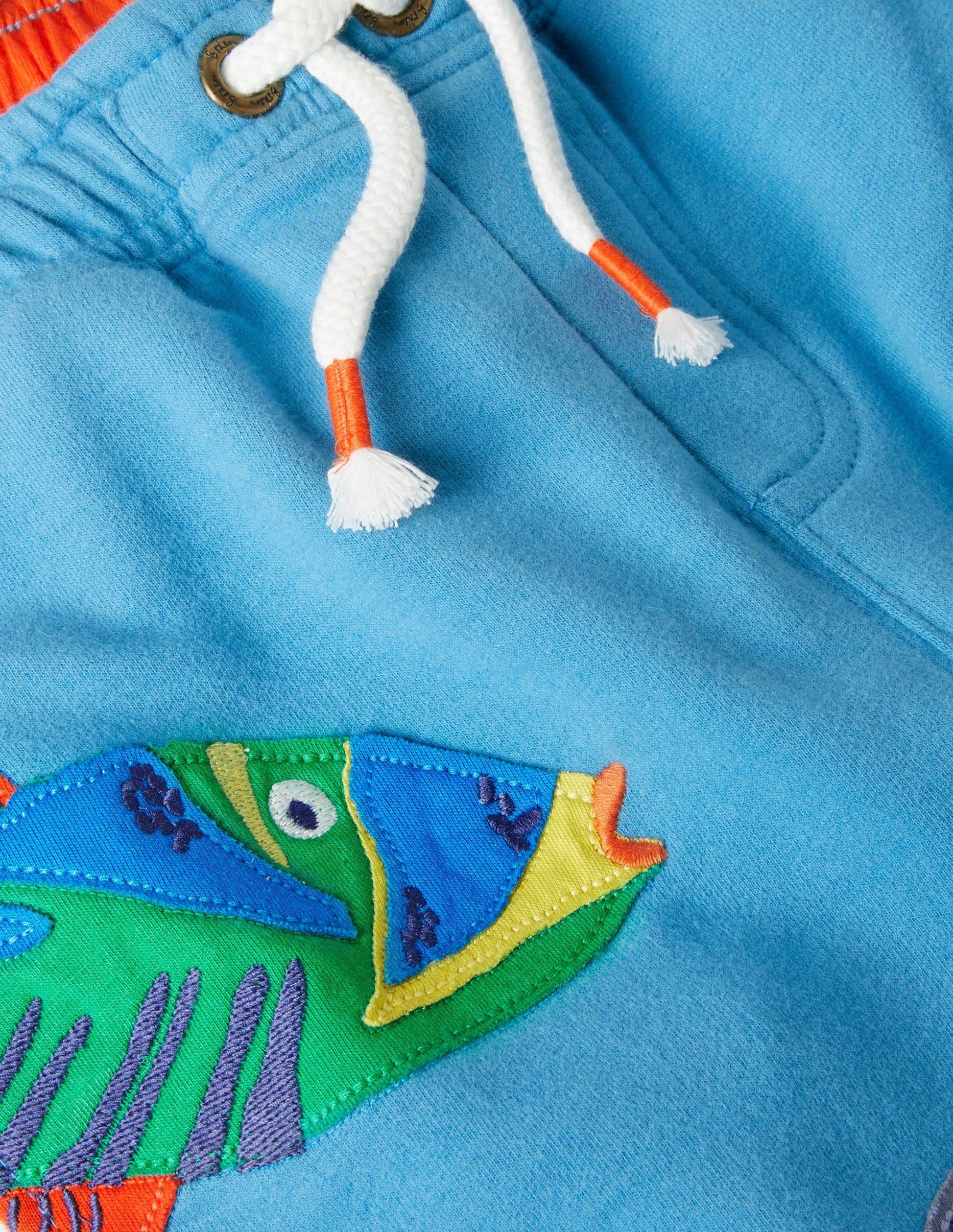 Appliqué Sweatshorts-Aqua Blue Fishes-3