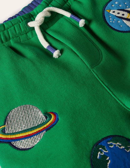 Appliqué Sweatshorts-Sapling Green Space Badges-3