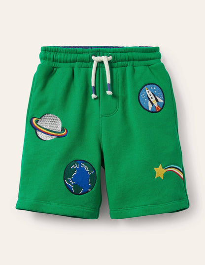 Appliqué Sweatshorts-Sapling Green Space Badges-1