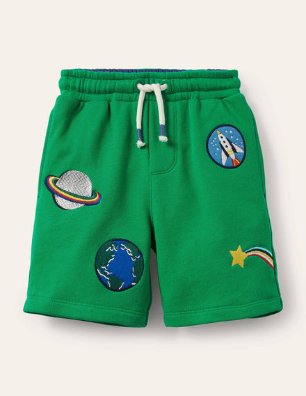 Appliqué Sweatshorts-Sapling Green Space Badges