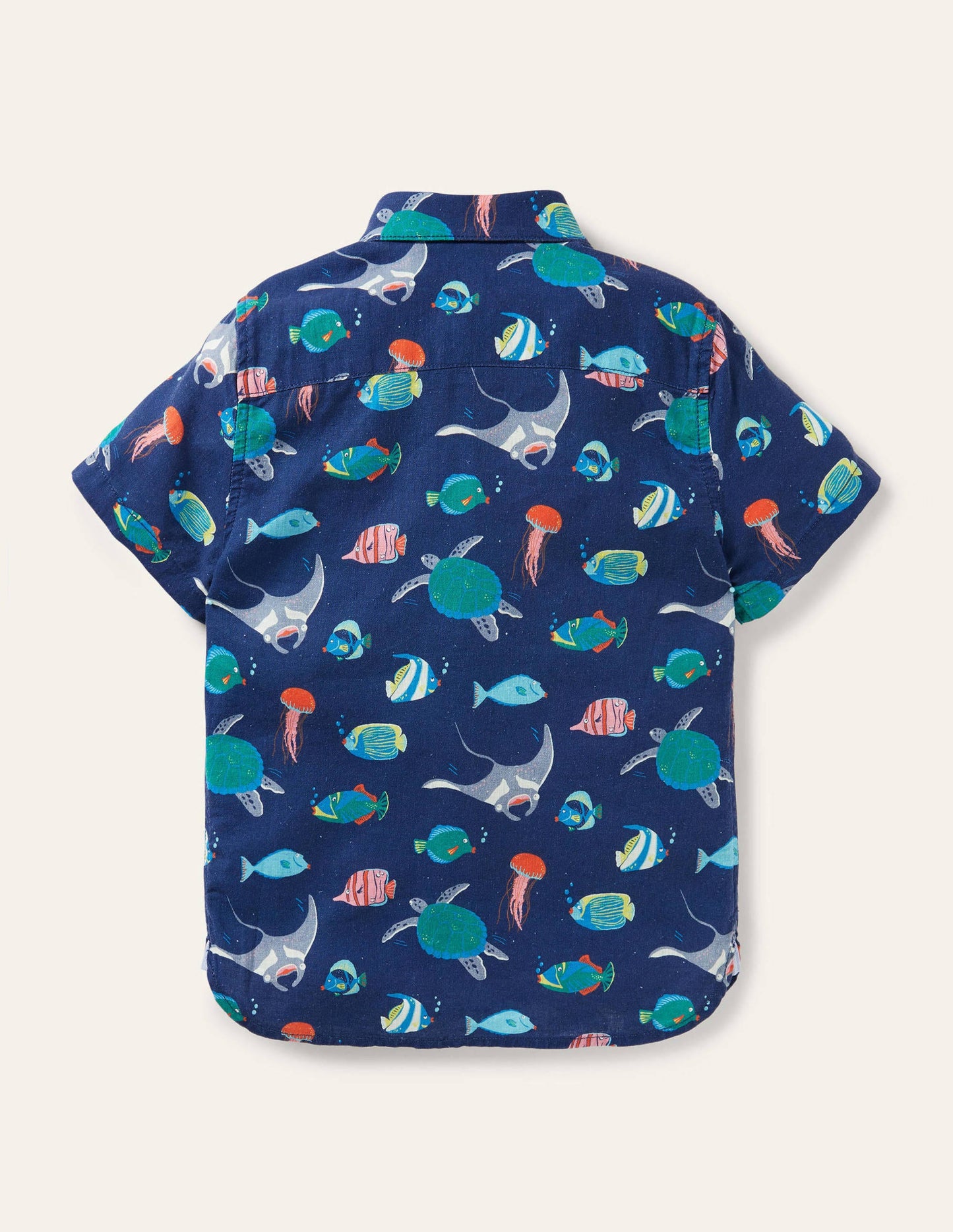 Cotton Linen Shirt-College Navy Under-the-sea