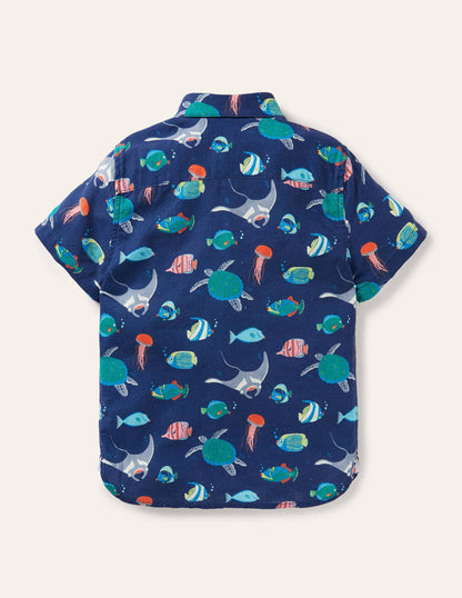 Cotton Linen Shirt-College Navy Under-the-sea-2