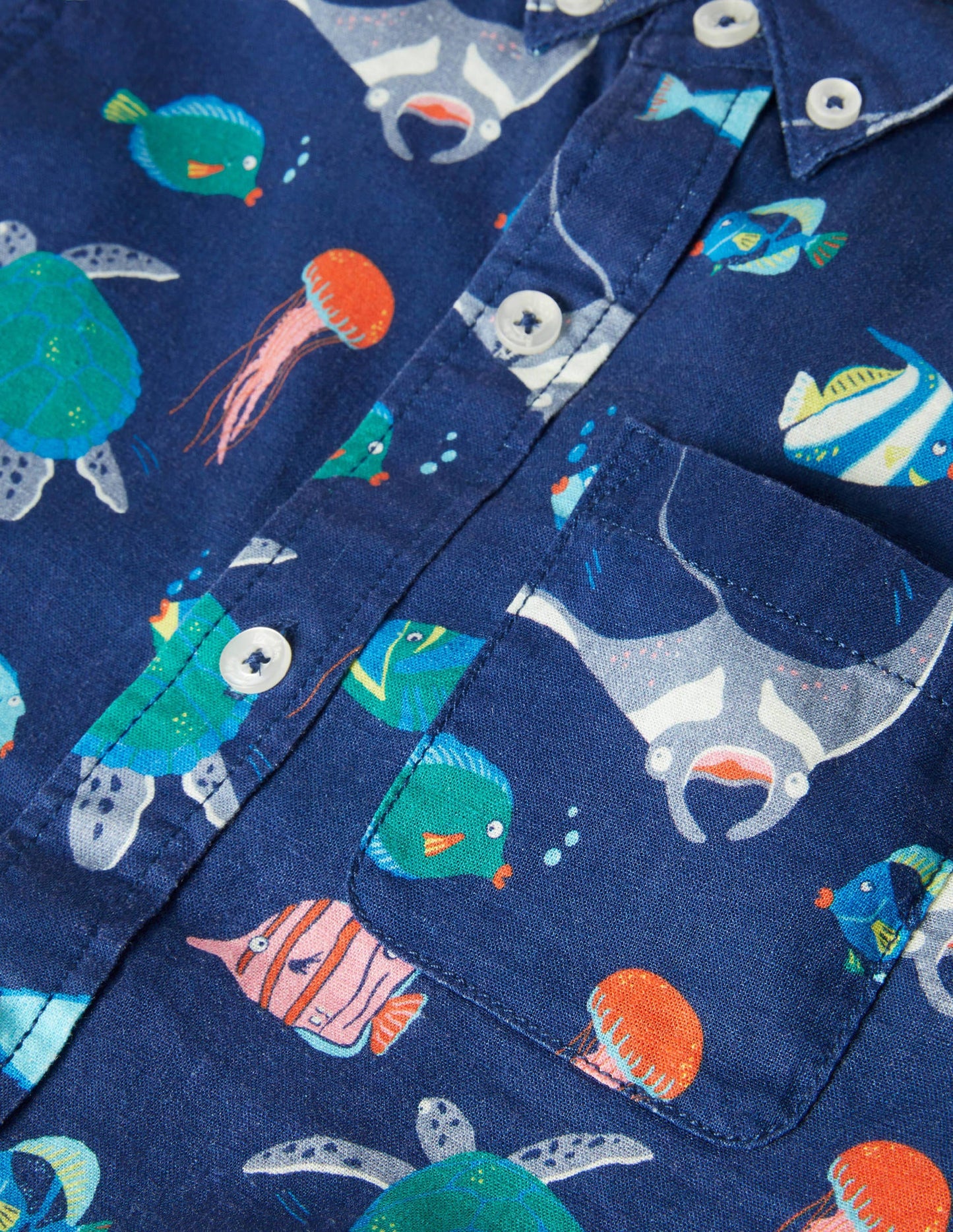 Cotton Linen Shirt-College Navy Under-the-sea