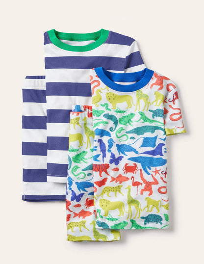 Cosy Twin Pack Short Pyjamas-Ivory Rainbow Animals-1