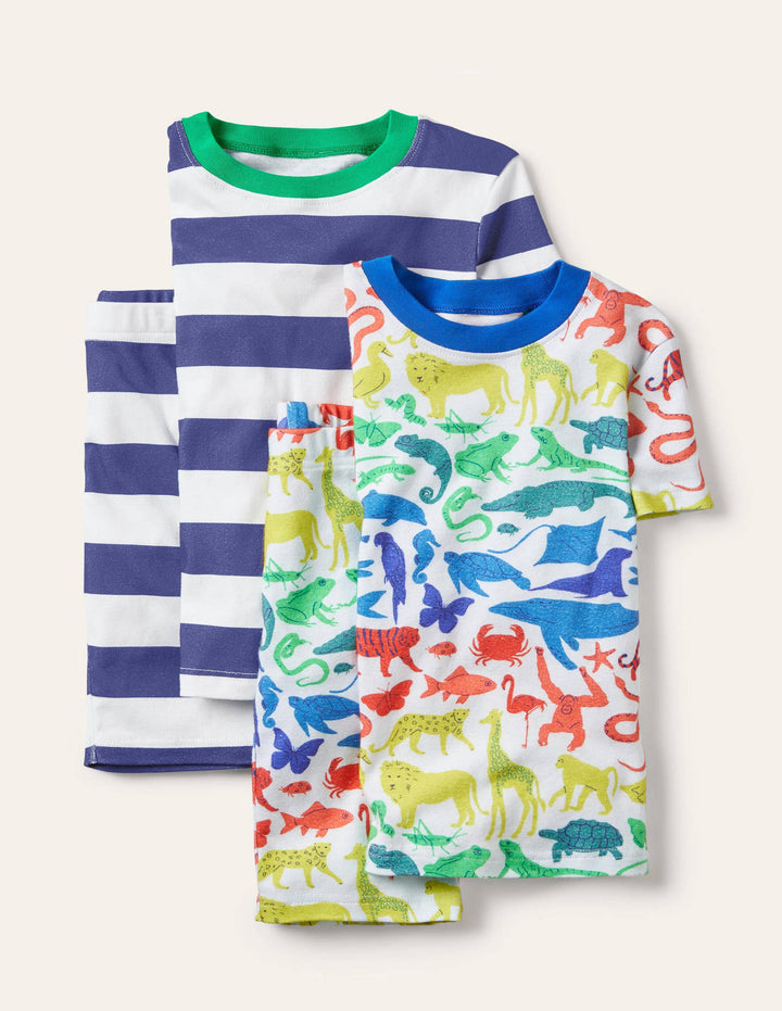 Cosy Twin Pack Short Pyjamas-Ivory Rainbow Animals