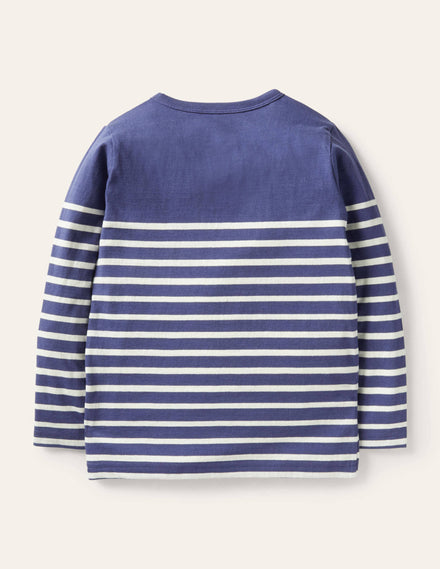 Appliqué Breton T-shirt-Starboard Blue/Ivory Dinos