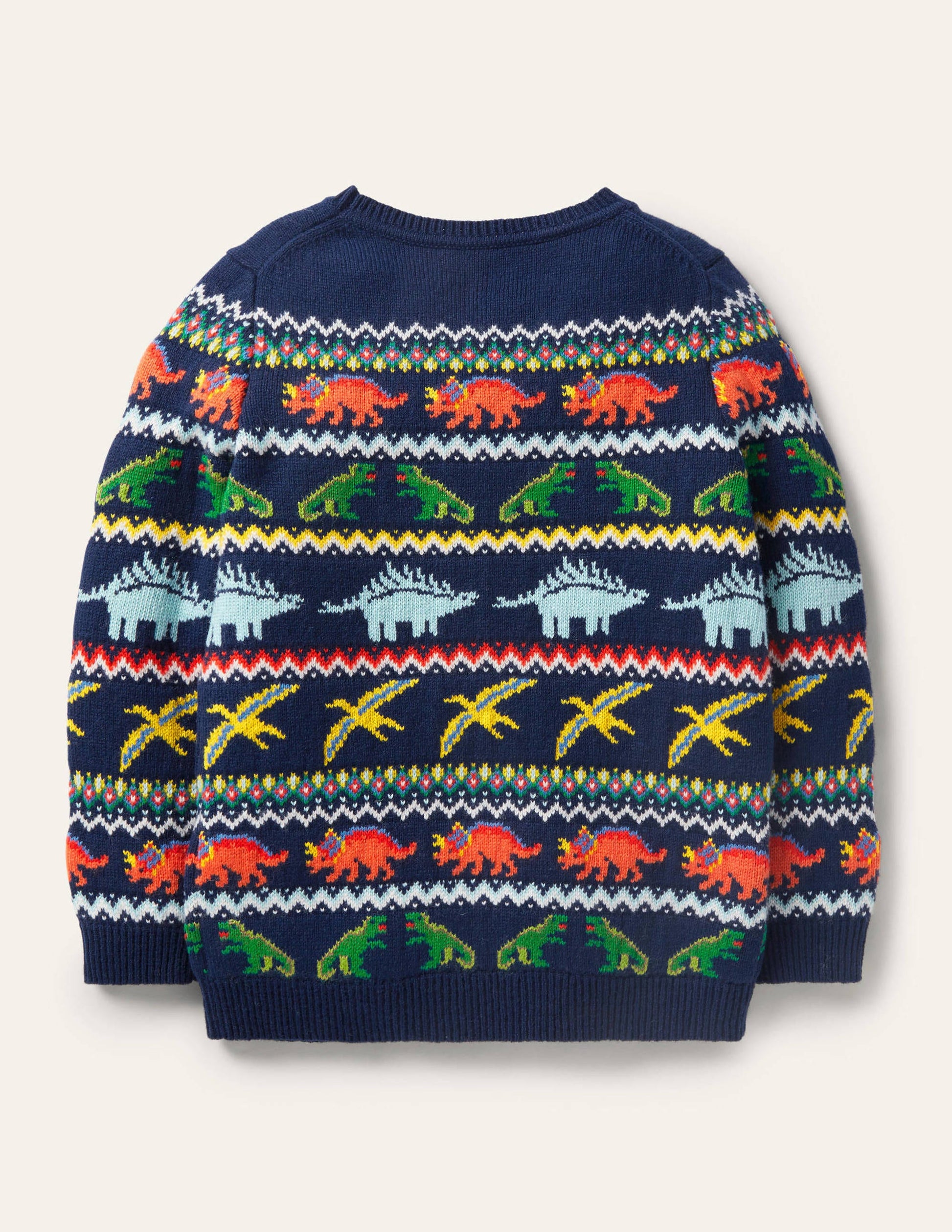 Fair Isle Crew Jumper-College Navy Dinosaurs-2