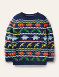 Fair Isle Crew Jumper-College Navy Dinosaurs