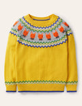 Fair Isle Crew Jumper-Honeycomb Yellow Foxes