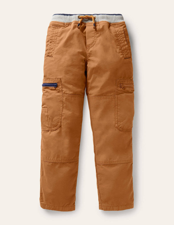 Cosy Lined Cargo Trousers-Butterscotch Brown