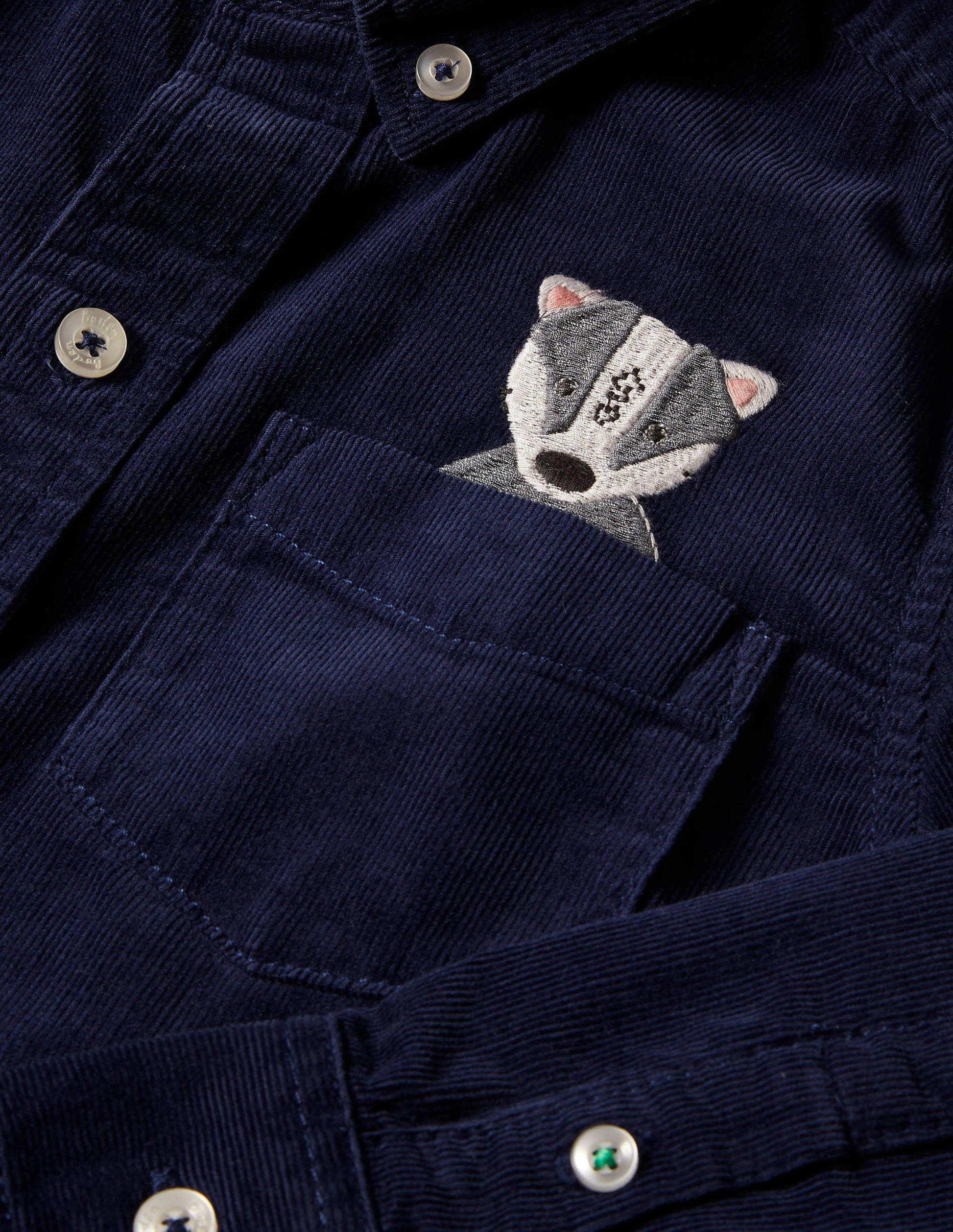 Embroidered Cord Shirt-College Navy Animals-3