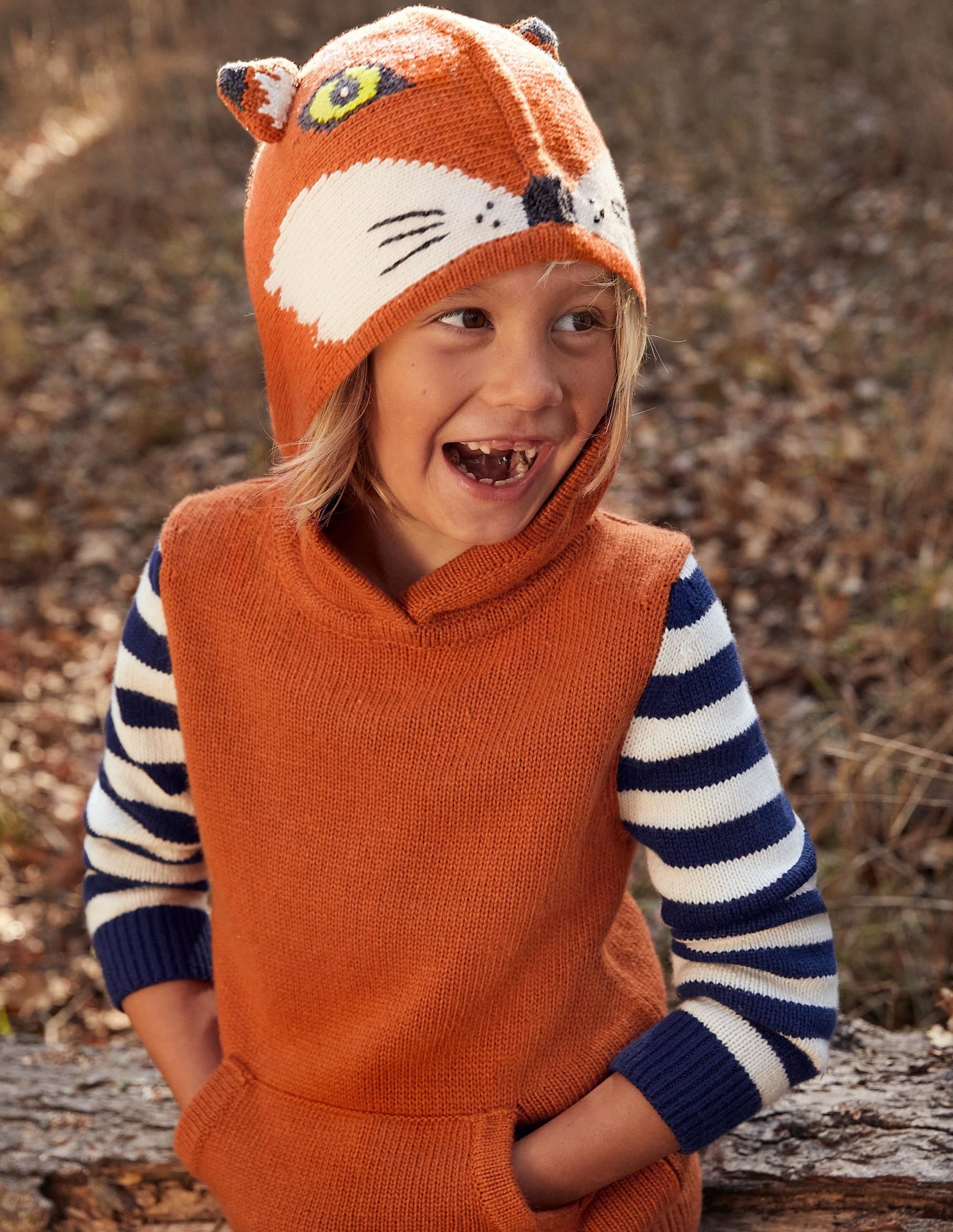 Woodland Knitted Hoodie-Rust Brown Marl Fox-5