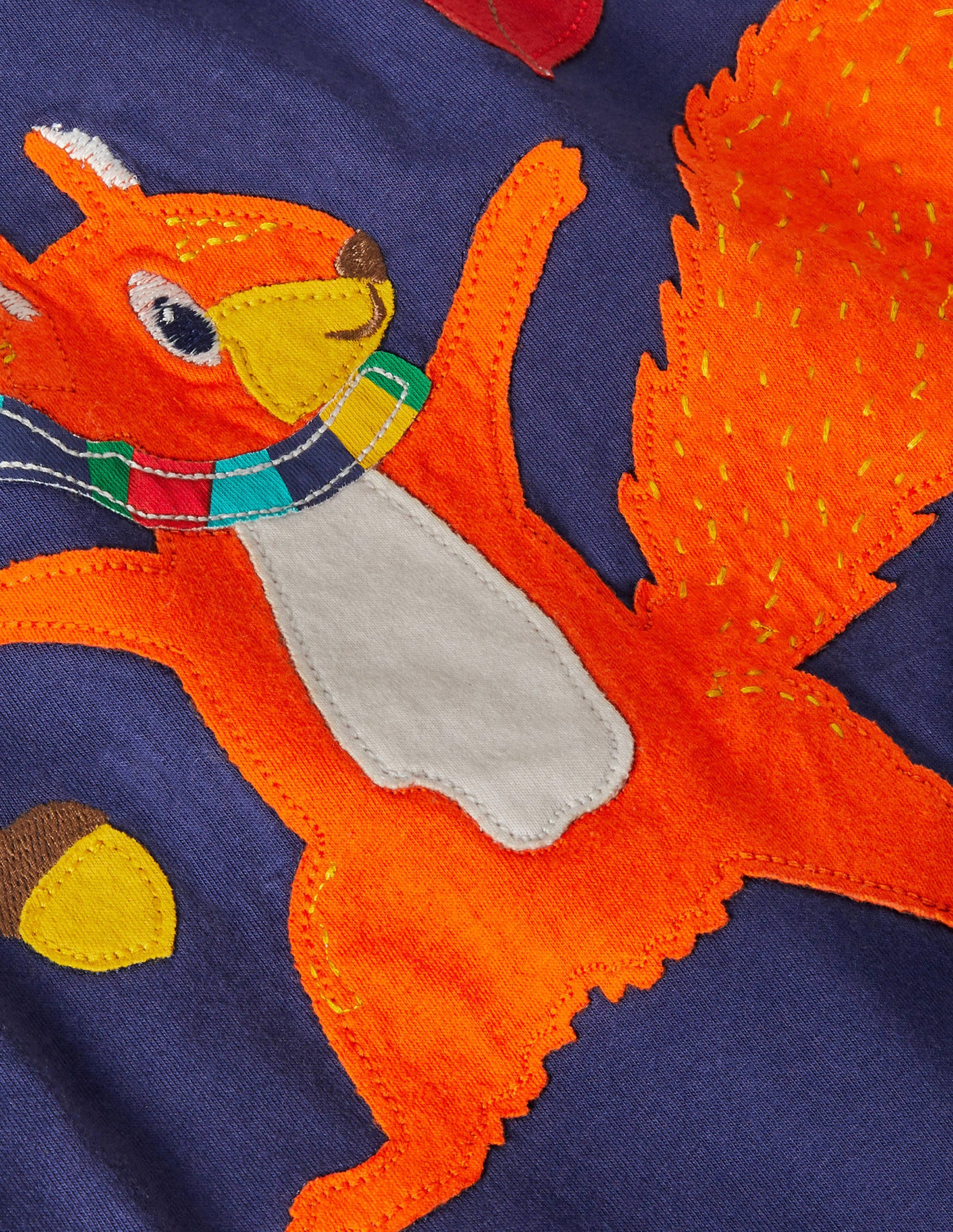 Woodland Appliqué T-shirt-Starboard Blue Squirrel Leaves - Image 3