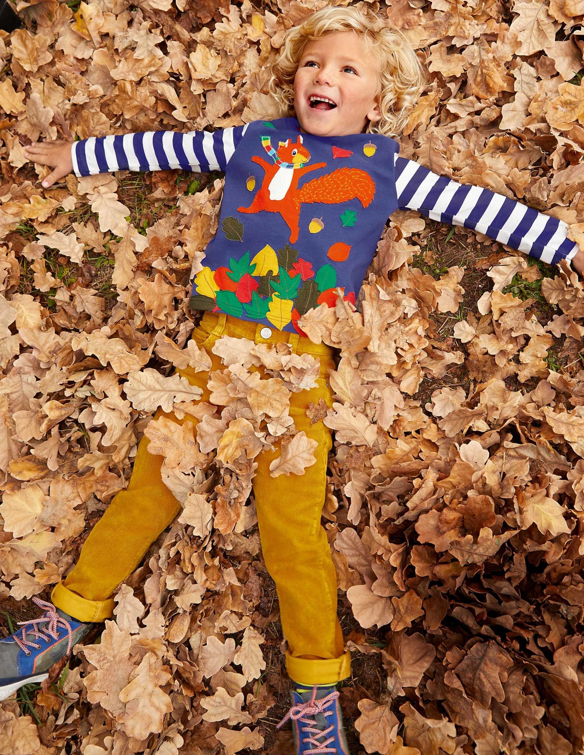 Woodland Appliqué T-shirt-Starboard Blue Squirrel Leaves - Image 4