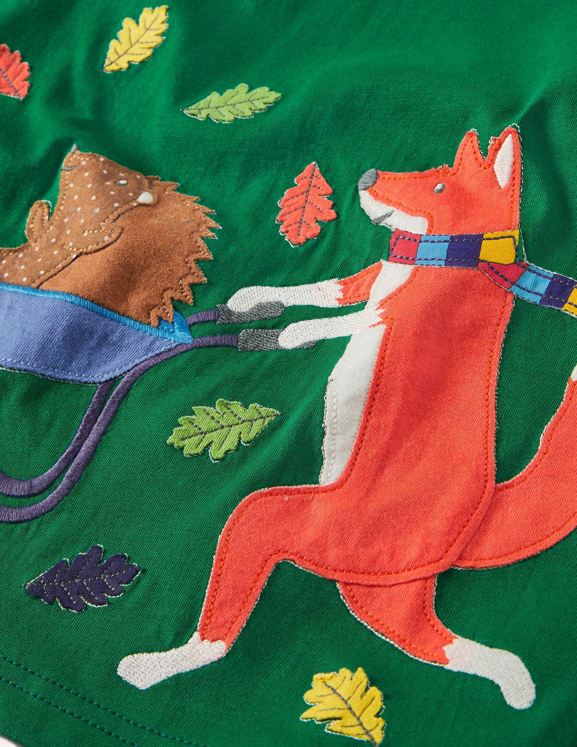 Woodland Appliqué T-shirt-Forest Green Wheelbarrow Fox-3