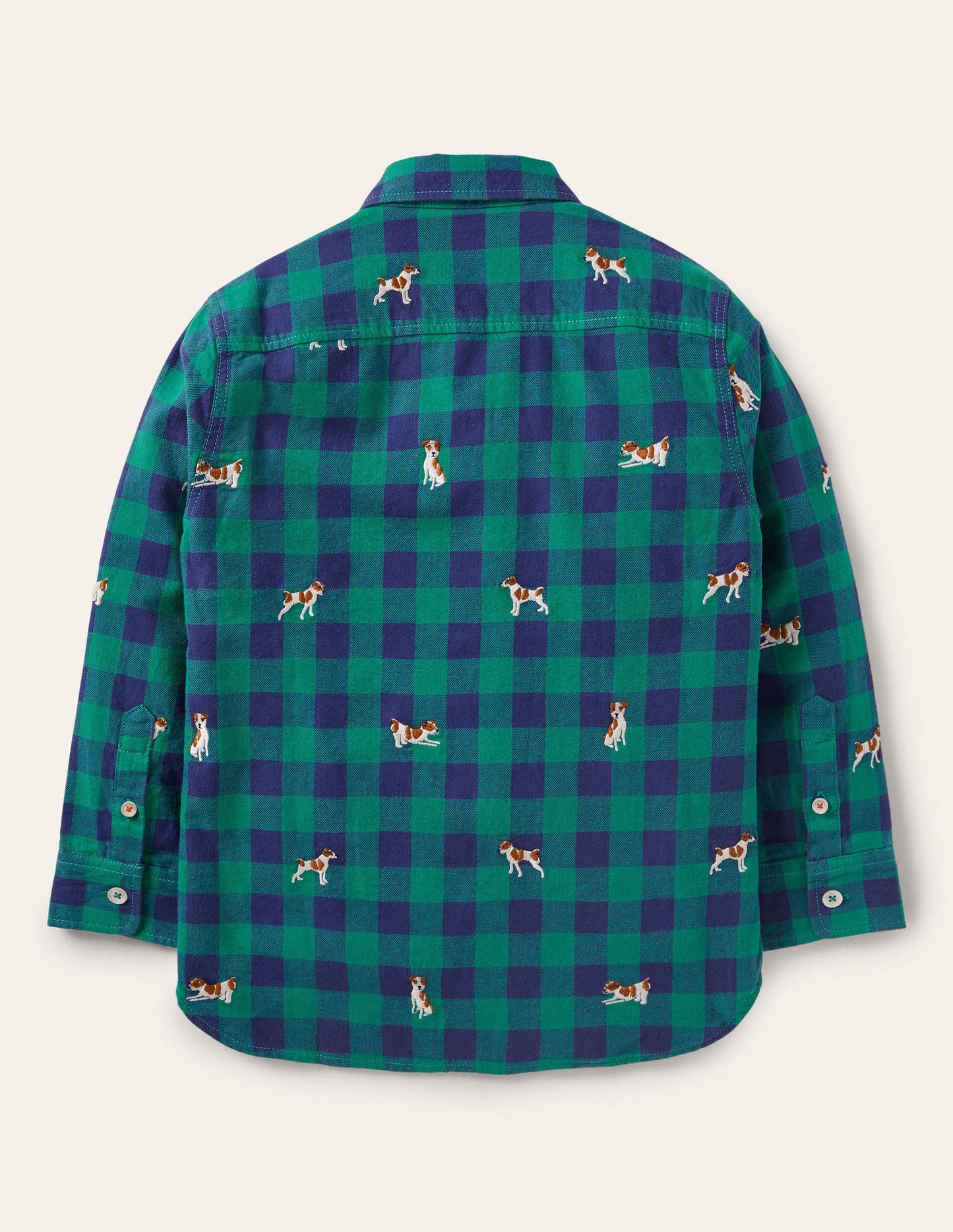 Cosy Embroidered Check Shirt-Blue/Green Sprout