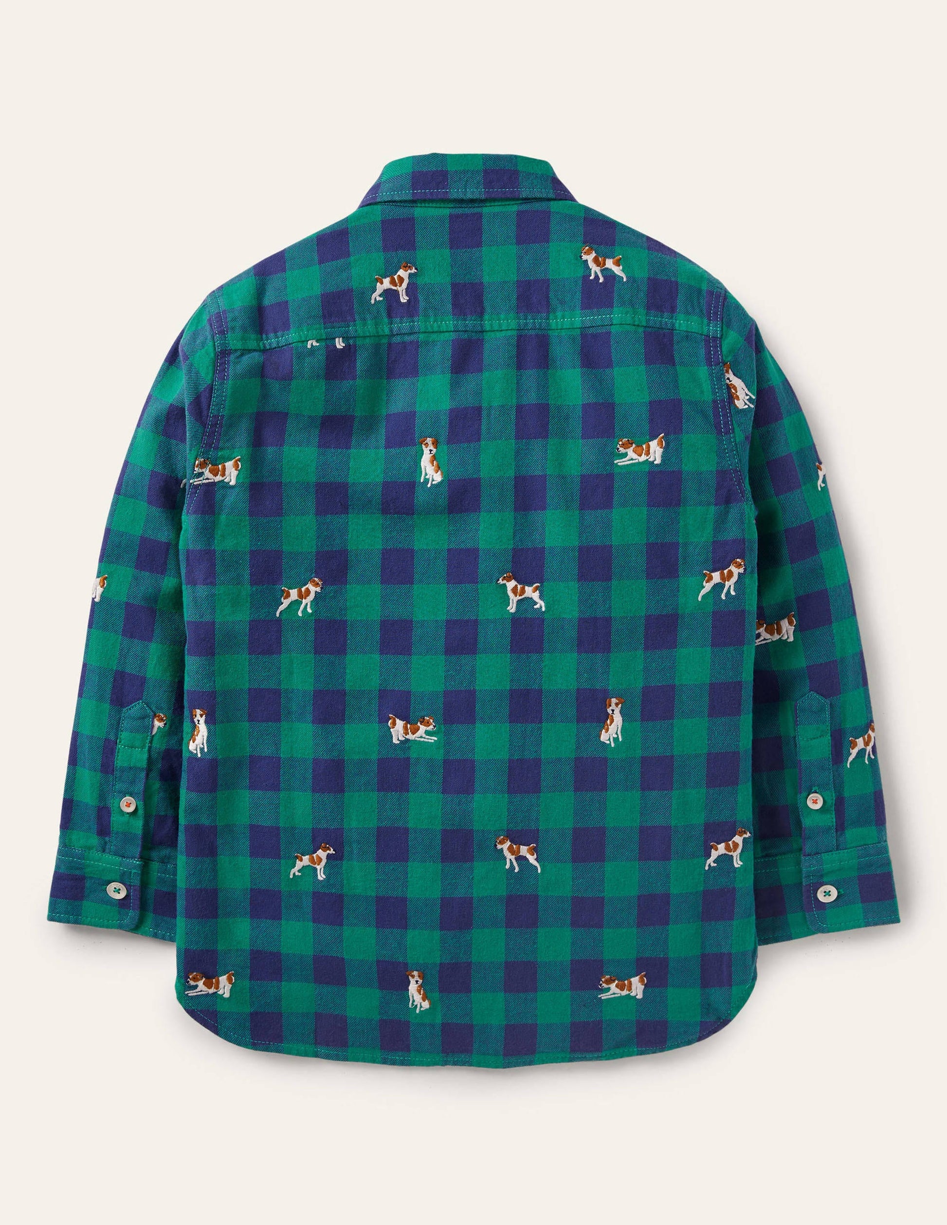 Cosy Embroidered Check Shirt-Blue/Green Sprout-2
