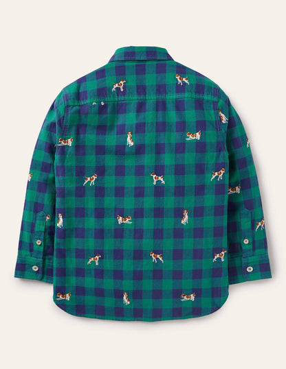 Cosy Embroidered Check Shirt-Blue/Green Sprout-2