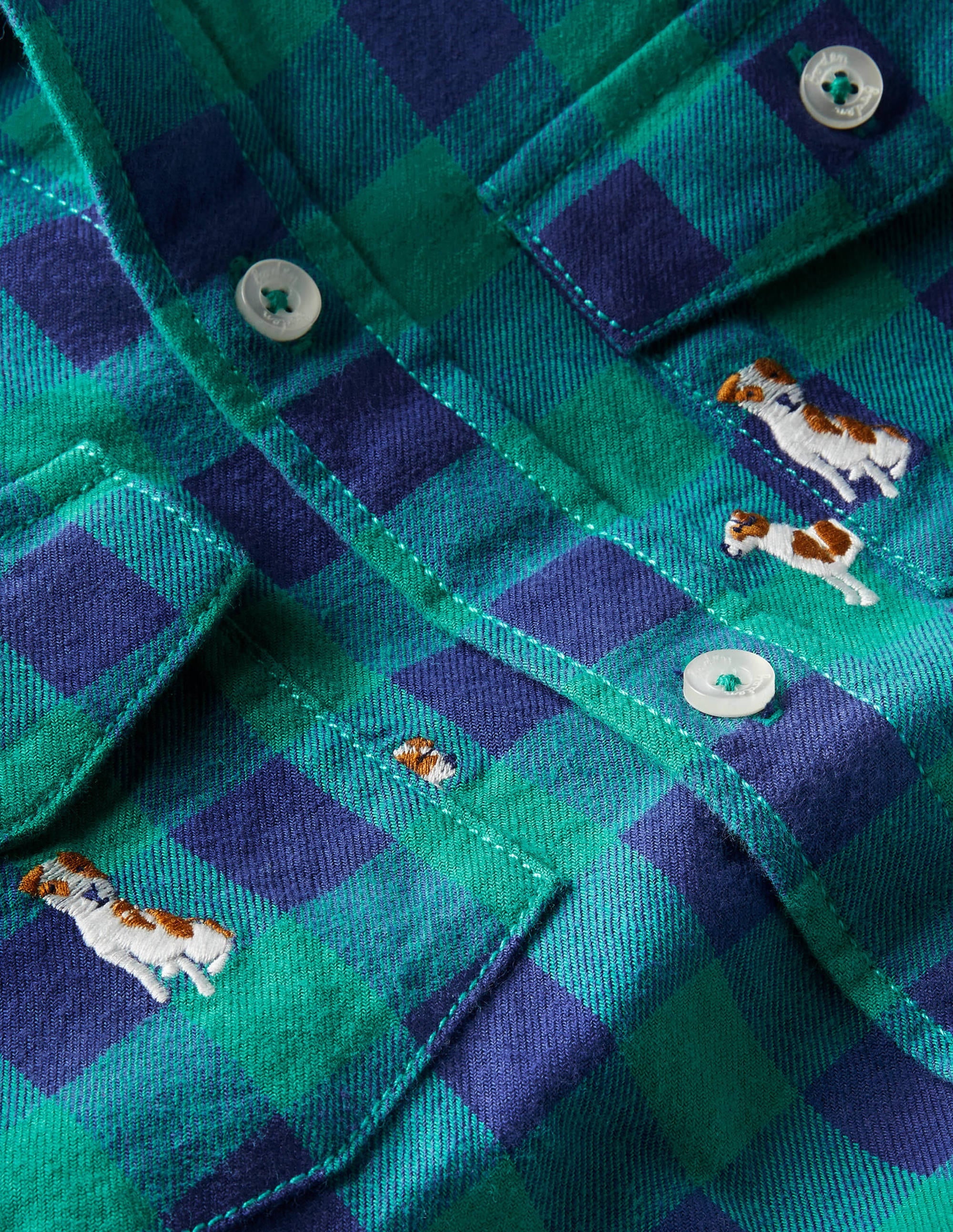 Cosy Embroidered Check Shirt-Blue/Green Sprout - Image 3