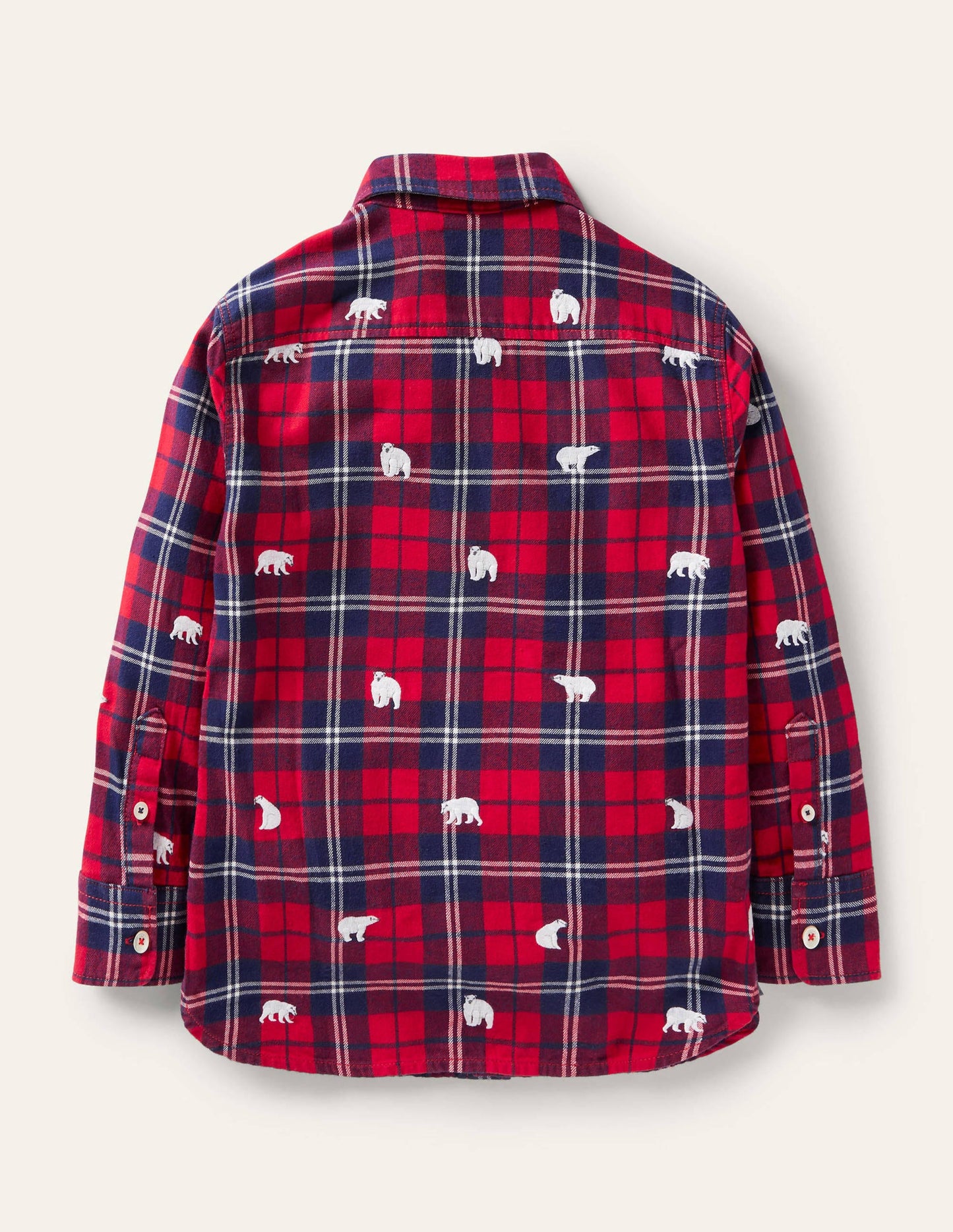 Cosy Embroidered Check Shirt-Rockabilly Red/Navy Polar Bear