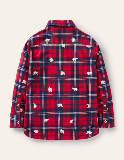 Cosy Embroidered Check Shirt-Rockabilly Red/Navy Polar Bear-2
