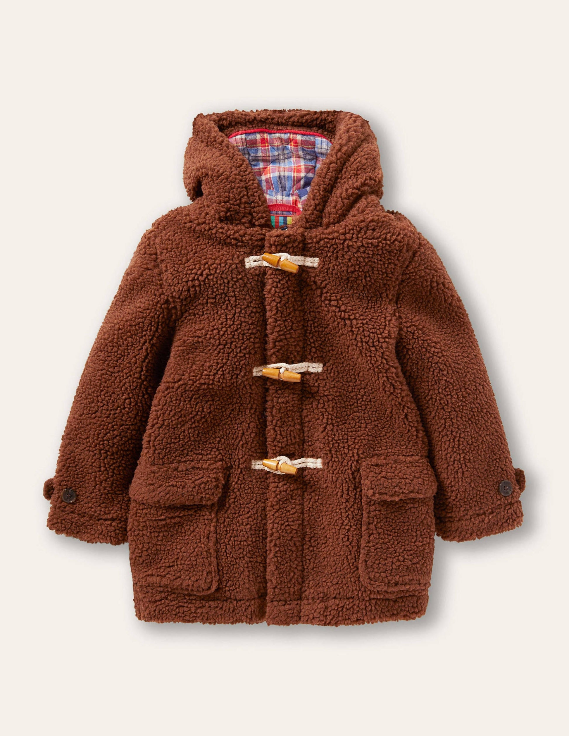 Borg Teddy Bear Duffle Coat-Natural Brown-1