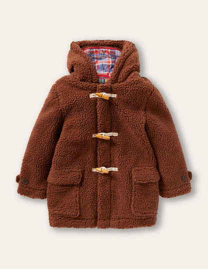 Borg Teddy Bear Duffle Coat-Natural Brown-1