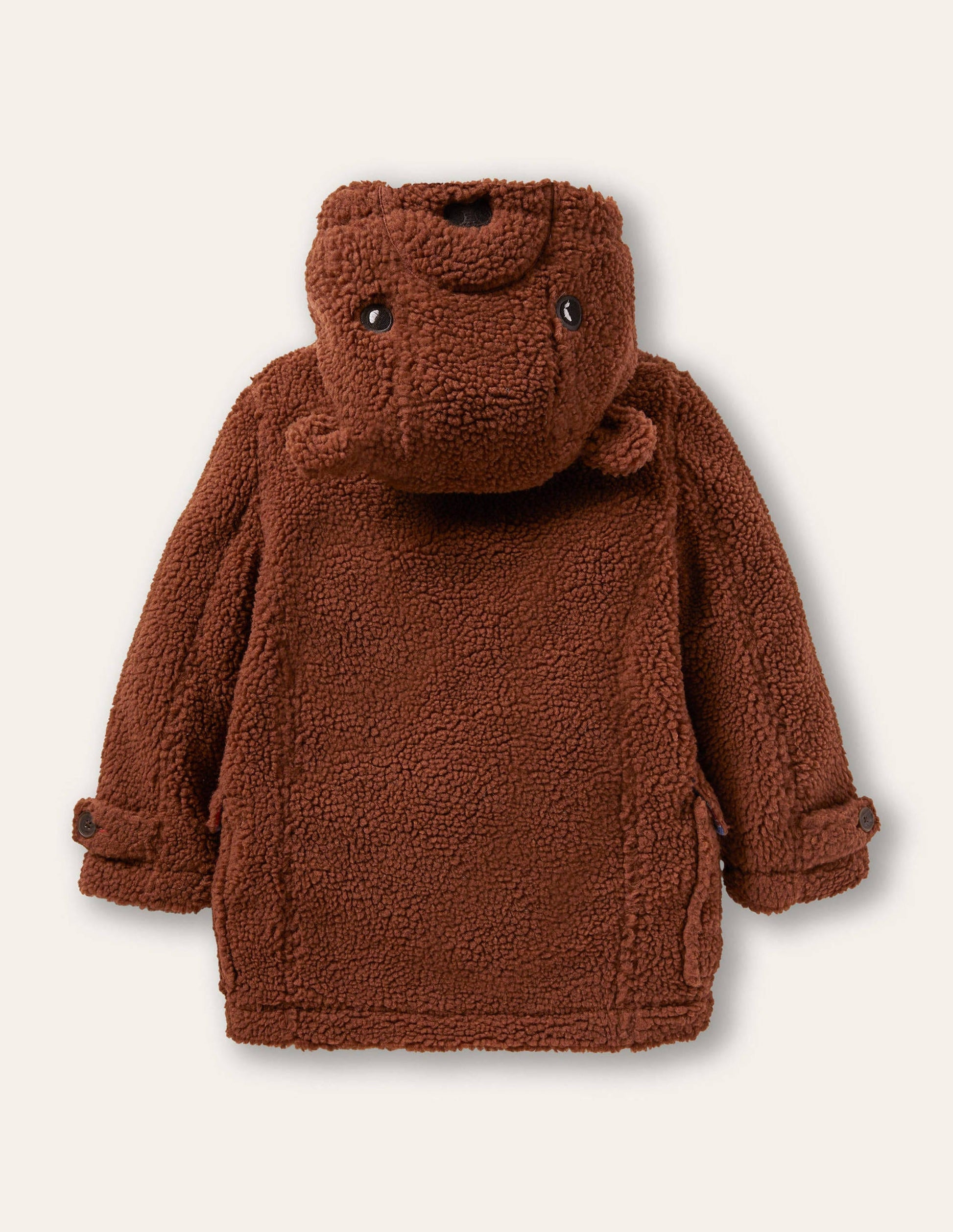 Borg Teddy Bear Duffle Coat-Natural Brown-2