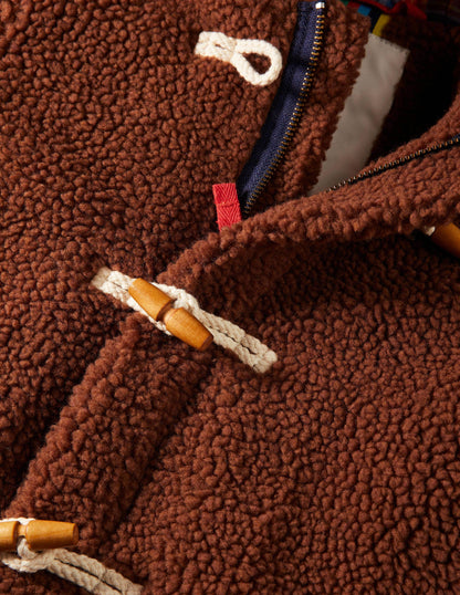 Borg Teddy Bear Duffle Coat-Natural Brown-3