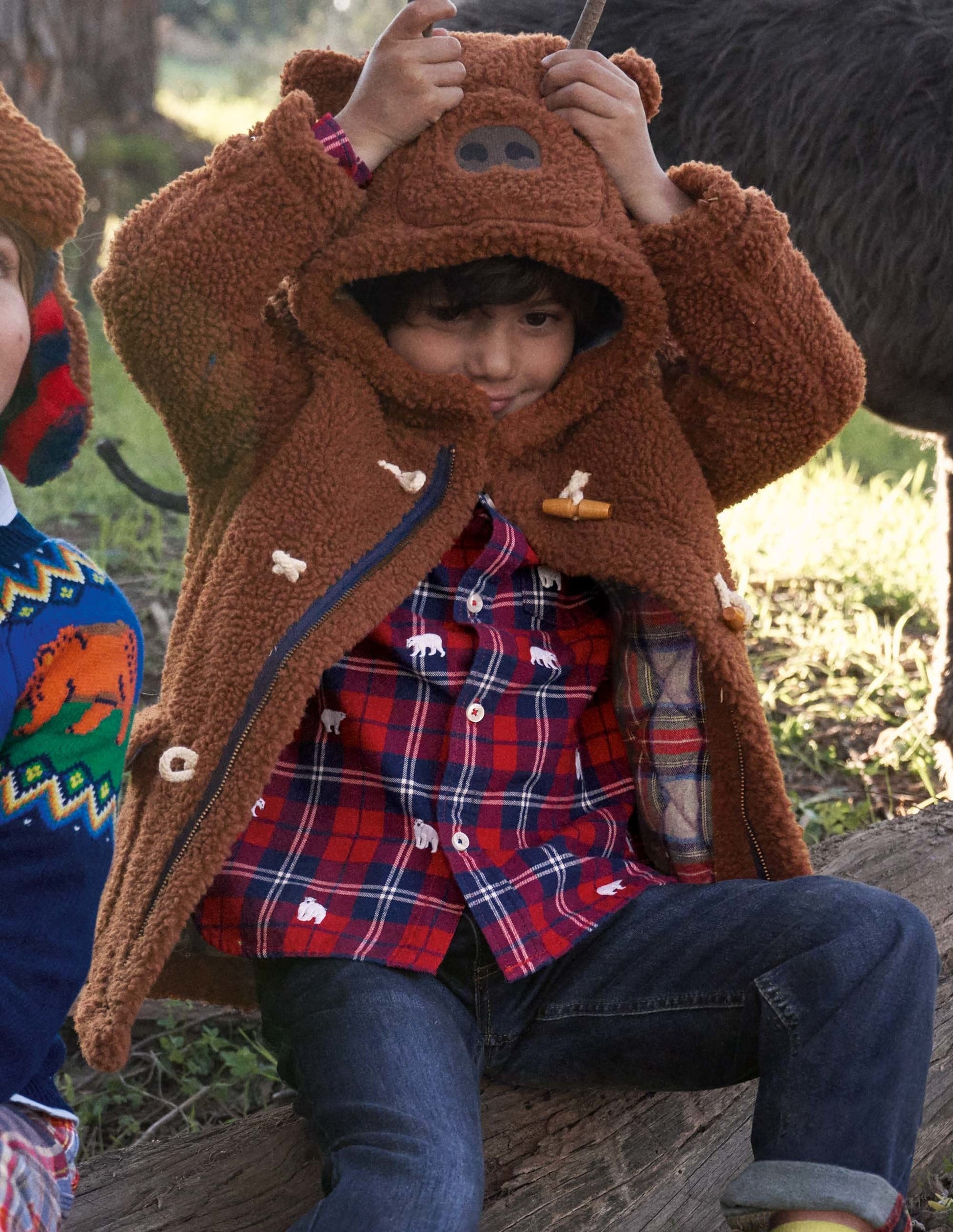 Borg Teddy Bear Duffle Coat-Natural Brown-4