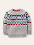 Chunky Fair Isle Crew Jumper-Grey Marl